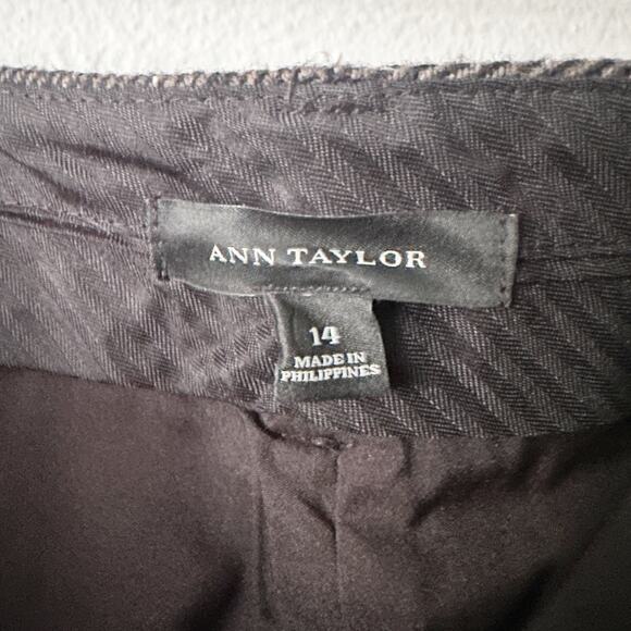 Ann Taylor Wool Tweed Dark‎ Brown Silk Trim Slim Leg Pants Women’s Size 14 - Picture 5 of 12